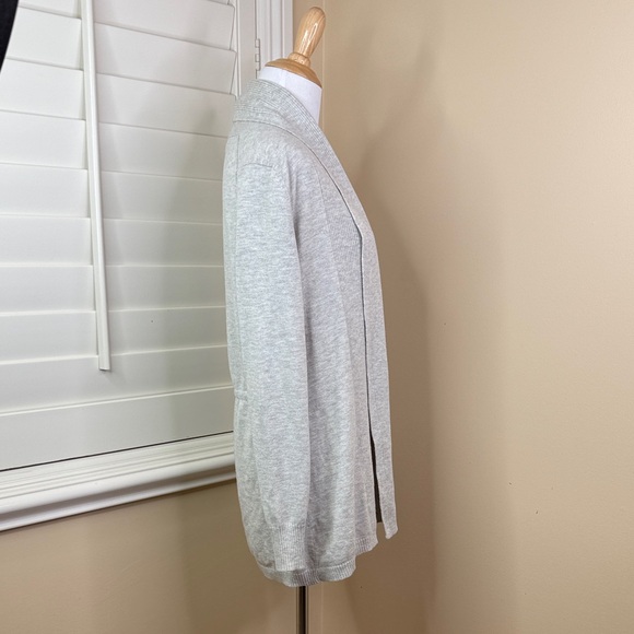 Light Gray Open-Front Ribbed Knit Cardigan - Picture 5 of 6